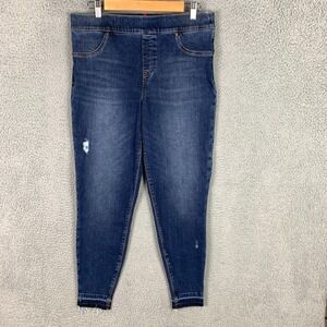 Spanx Distressed Skinny‎ Jeans Women's XL Blue High-Rise Pull On Raw Hem Jegging